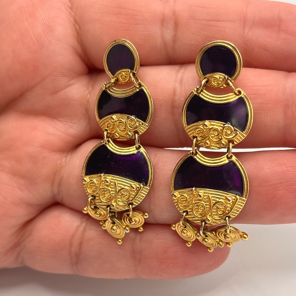 Elegant Gold and Purple Dangle Earrings